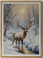 A2 PLAKAT OBRAZ, PLAKAT Z JELENIEM PLAKAT JELEŃ ZIMĄ ZIMA ŚNIEG LAS