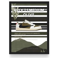 Plakat Jordan 1 x Travis Scott "Medium Olive"/Stripes/ (Czarna/Biała Ramka)
