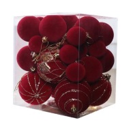 36 szt. czerwonych, malowanych aksamitnych bombek choinkowych