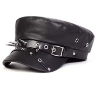 Skórzana czapka marynarska z ćwiekami – unisex | Styl rock / casual