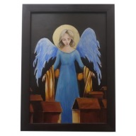 Anioł Stróż V, obraz olejny w ramie drewnianej