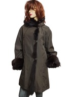 Płaszcz na futrze z królików obszyty futrem lisów 40/42