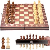 Drewniana szachownica 3 w 1, magnetyczny zestaw szachowy 29 x 29 cm