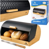CHLEBAK BAMBUSOWY CZARNY DUŻY ZESTAW Z NOŻEM POJEMNIK NA PIECZYWO / BUŁKI
