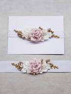 Zestaw biała koronkowa opaska oraz pasek do sukienki chrzest sesja