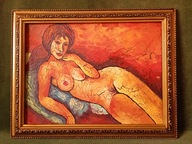 Kobieta - ciekawy abstrakcyjny obraz olejny malowany na płótnie