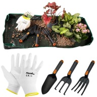 ZESTAW MATA XXL 139X109+NARZĘDZIA OGRODOWE ŁOPATKA SZPADEL GRABKI DO ROŚLIN
