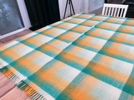 WEŁNIANY TKANY CIEPŁY KOC PLED KAPA NARZUTA KRATA FRĘDZLE 140 x 185