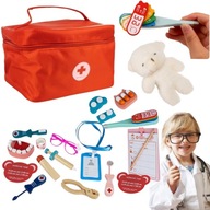 ZESTAW MAŁEGO DOKTORA LEKARZA DUŻY DREWNIANY EDUKACYJNY APTECZKA DLA DZIECI