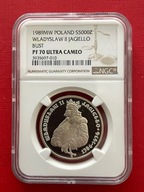 NGC PF70 WŁADYSŁAW JAGIEŁŁO PÓŁPOSTAĆ 5000 zł 1989