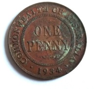 moneta Australia 1 penny 1934 Jerzy V