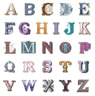 Litery - Alfabet - Ozdobne - NAKLEJKI - 52 sztuki