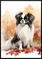 A2 59,4x42 PLAKAT OBRAZ PIES CHIN JAPOŃSKI, JESIEŃ AKWARELA, NA PREZENT...