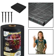 MATA ANTYCHWASTOWA GRUBA MOCNA AGROTKANINA 90G 1,1X50M CZARNA + KOTWY