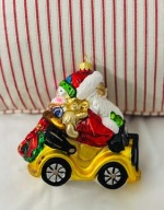 BOMBKA MIKOŁAJ W ZŁOTYM AUCIE z prezentami duża szklana kolorowa samochód