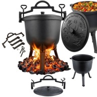 KOCIOŁEK ŻELIWNY 8L STOJĄCY GARNEK MYŚLIWSKI PIECZONKA KOCIOŁEK NA OGNISKO
