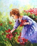 Bogusław Potera obraz olejny płótno MAKOWA DZIEWCZYNA