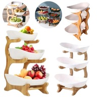 PATERA 3 PIĘTROWA KOSZ NA OWOCE STOJAK BAMBUSOWY WARZYWA TACA DUŻA MISKA