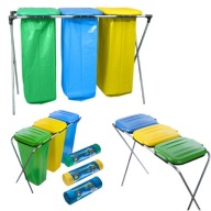 STOJAK METALOWY KOSZ NA WORKI NA ŚMIECI DO SEGREGACJI + 3x WORKI 120L