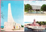 Pocztówka Kołobrzeg 1971, pomnik Zaślubin z Morzem, latarnia, hotel Skanpol