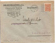 WROCŁAW BRESLAU-koperta firmowa CHEMISCHE FABRIK-obieg 1922 rok ŚWIDNICA