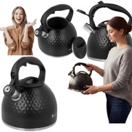 CZAJNIK TRADYCYJNY Z GWIZDKIEM CZARNY MAT 2,7 L NA GAZ I INDUKCJĘ BRUNBESTE