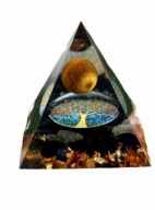PIĘKNA PIRAMIDA ORGONIT TYGRYSIE OKO KWARC DYMNY MORION DRZEWO ŻYCIA 5 cm