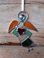 „Aniołek z Sercem” nr 7) witraż Tiffany, zawieszka, Idealny Prezent.