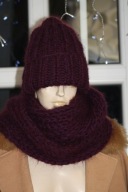 KOMPLET CZAPKA komin RĘKODZIEŁO MOHER burgund