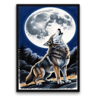 Plakat z ramą 21x30 cm Wilk Wyjący do Księżyca | Pomysł na Prezent