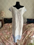 sukienka 100% len kwiaty liście vintage ala boho retro oversize długa