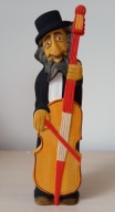 Rzeźba z drewna figurka Żyd muzykant z kontrabasem 25 cm