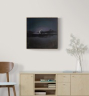 Obraz olejny na płótnie pejzaż nocny niebo ciemny półksiężyc czarne chmury