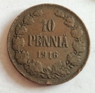 moneta Finlandia pod okupacją 10 pennia 1916 car Mikołaj II (2)