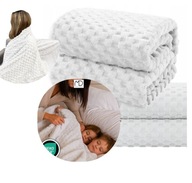 BIAŁA NARZUTA NA ŁÓŻKO KOC WYTŁACZANY W KWADRATY PLED POKROWIEC 200X200 CM