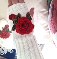 RĘKAWICZKI ocieplane zima vintage RETRO odkryte palce mitenki RÓŻE ROSE 3D