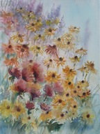 trawy ,kwiaty ,łąka Akwarela Sabina Salamon 38x28