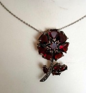 Piękna broszka wisior srebro 925 kamienie naturalne granaty i markazyty