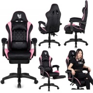 Fotel Gamingowy Obrotowy Biurowy Podnóżek Alcantara Różowy Czarny Hero