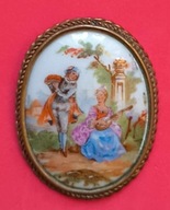 Broszka brosza Francja oryginał porcelana Limoges zakochani hit 8