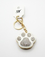 Brelok do torebki kluczy metalowa psia łapka biała cyrkonie łapa prezent