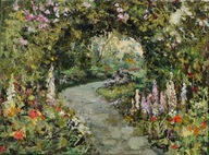 W ogrodzie" obraz olejny na płótnie 30x40cm , oryginał Garncarek Al,,,