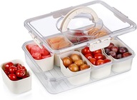 POJEMNIK NA PRZEKĄSKI BOX PUDEŁKO Z PRZEGRÓDKAMI I POKRYWKĄ BEŻOWY 22 x30cm