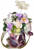 Flower box kwiaty mydlane bukiet róże fiolet imieniny urodziny dzień kobiet