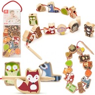 Klocki Drewniane Do Nawlekania Zwierzęta Leśne Sznurówka CLASSIC WORLD