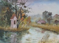 pejzaż kapliczka Akwarela Sabina Salamon 28x38