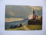 ZAGINIONY ŚWIAT ODPOCZYNEK POD KAPLICZKĄ NA WZGÓRZU przedwojenna POCZTÓWKA