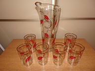 Komplet do napojów, szkło PRL, Wszewłod Sarnecki? Krosno?, vintage