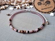 TERCEIRA TOHO bransoletka róż fiolet czarny miedź szkło BlackberriesArts