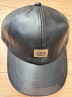 Czapka z daszkiem męska czarna z brązowym ze skóry ekologicznej